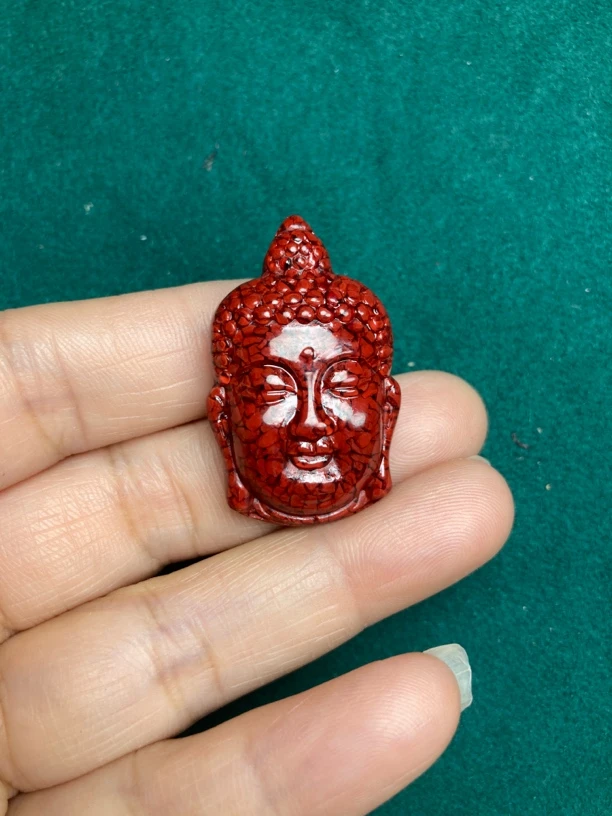 含辰砂工艺品【保真朱砂】晶体朱砂佛头吊坠