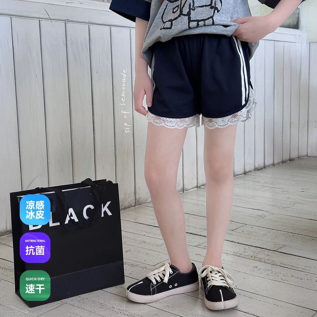 【软妹】蓝小爸童装女童蕾丝拼接短裤夏季新款百搭洋气裤子