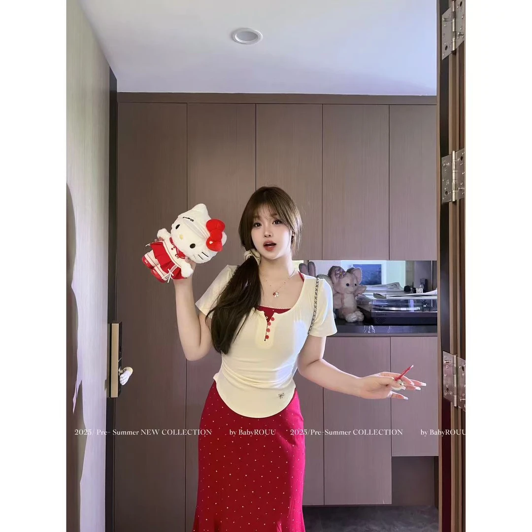 【现货】【野莓甜酒】 温与柔减龄设计感连衣裙纯欲百搭高腰修身长裙