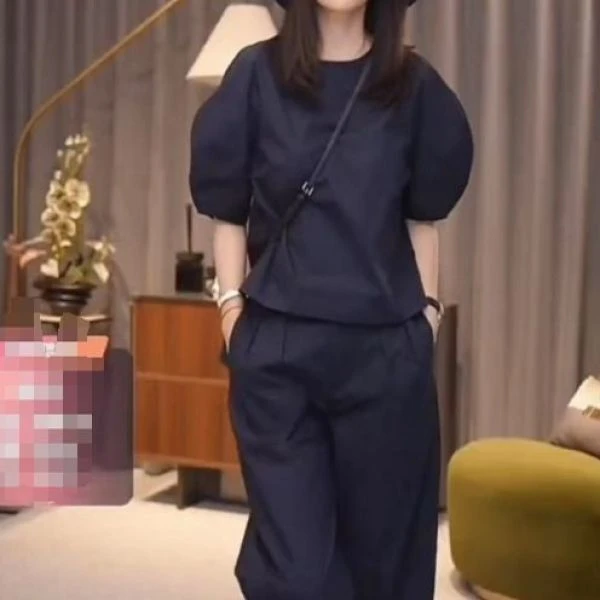 夏季薄款穿搭宽松显瘦休闲百搭短袖长裤简约运动风套装女两件套