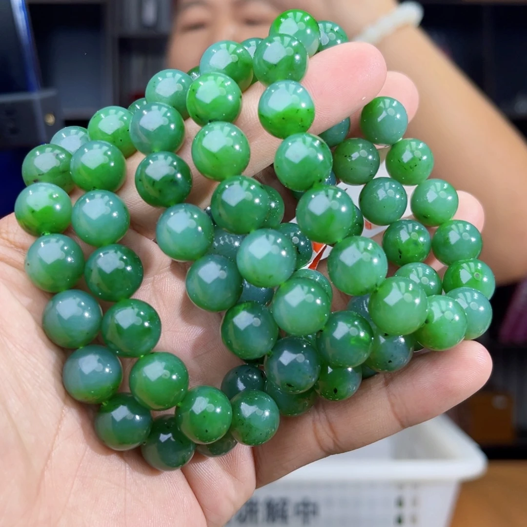 手串未镶嵌和田玉纯天然俄罗斯五号矿冰阳绿卡12多样性发其一
