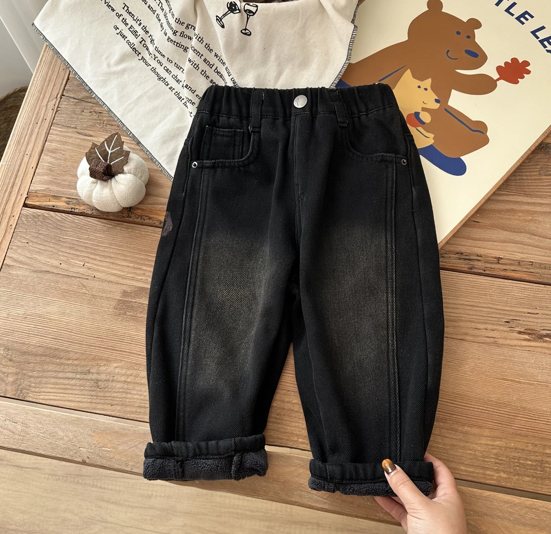 【朱鑫宇专属】儿童牛仔裤2024年新款韩版牛仔加绒阔腿裤BMD3169