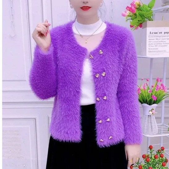 秋季爆款小众毛毛外套毛衣小外套长袖新款修身针织高档开衫