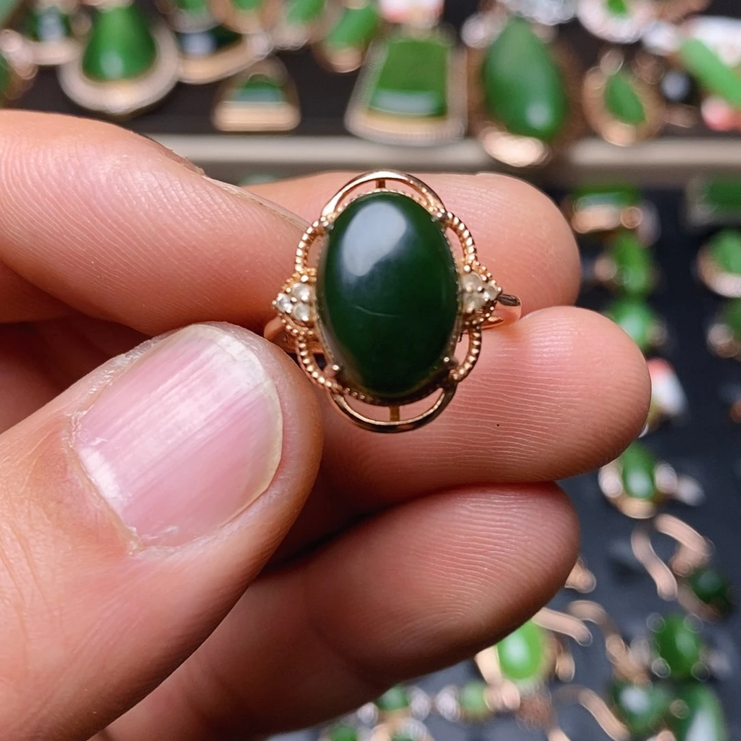 和田玉（碧玉）戒指银S925镶嵌