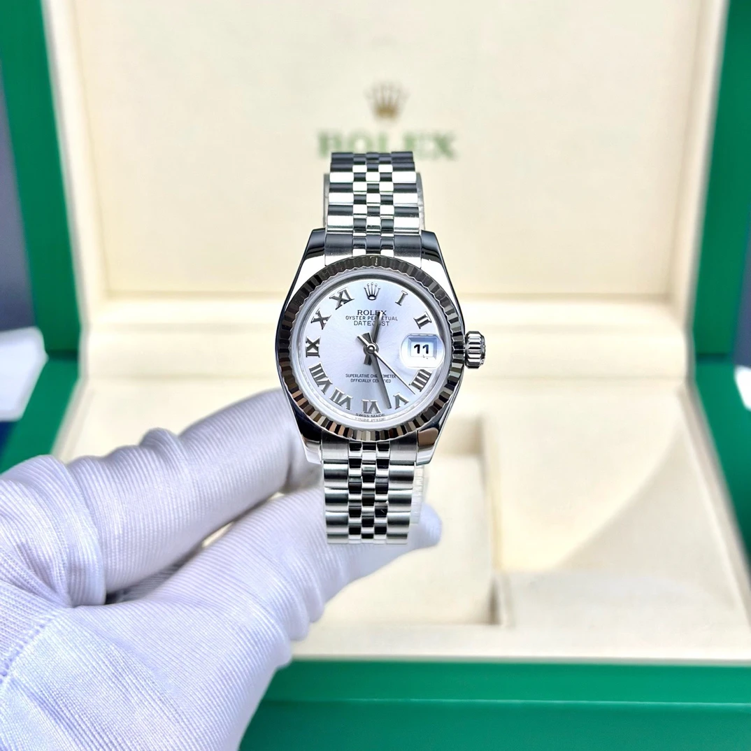 99新 Rolex/劳力士 179174女装日志26mm银盘罗马刻五珠链