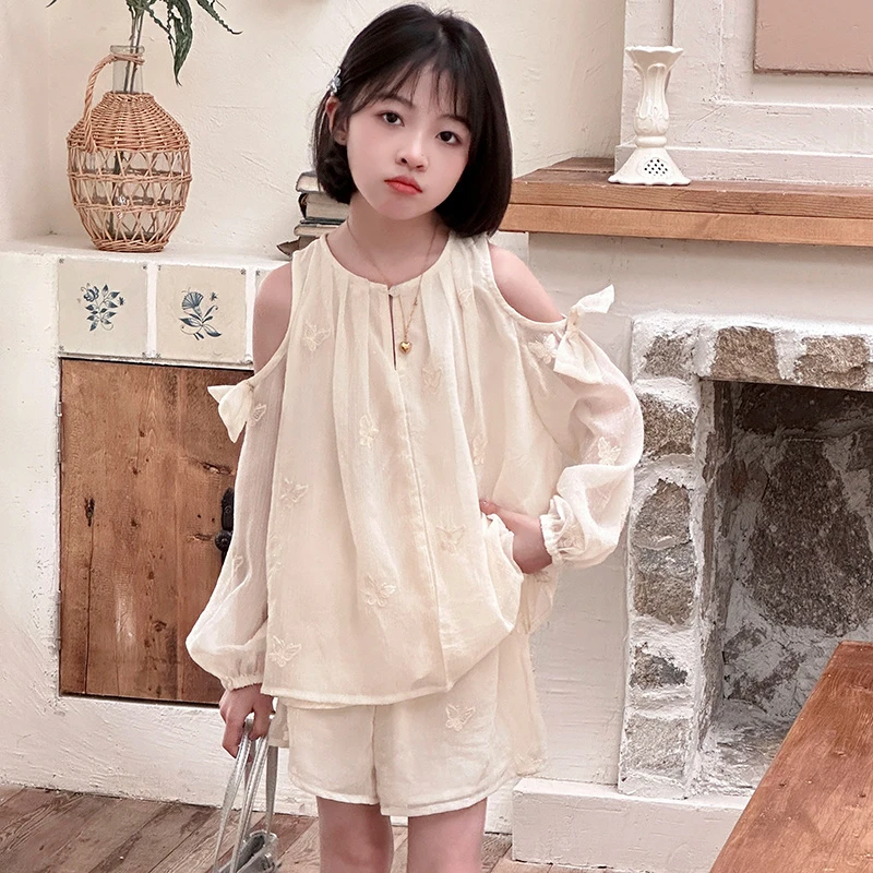 女童防晒衣套装夏季新款儿童薄款露肩防晒服中大童女孩时髦两件套
