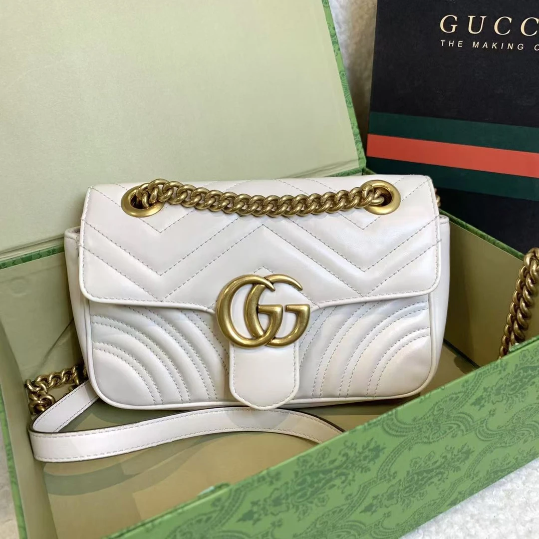 99新 GUCCI/古驰 壹臻/白金马蒙22斜挎包/89847961