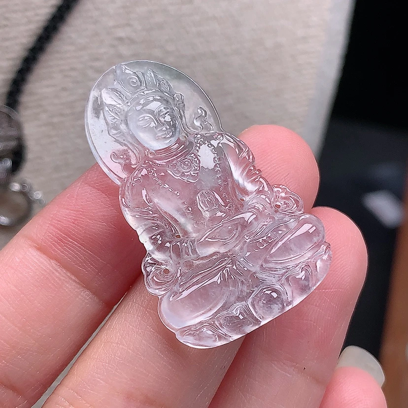 缅甸天然翡翠A货玉石高冰渡母观音吊坠饰品36.6*22.9*3.5mm