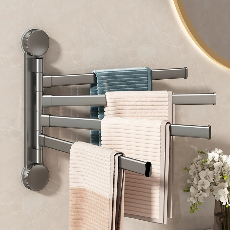 枪灰吸盘旋转毛巾架浴室可移动浴巾毛巾挂架卫生间免打孔毛巾挂杆