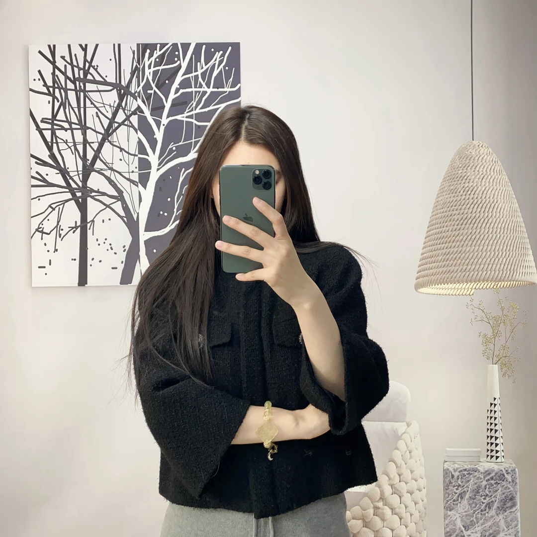 95新 Chanel/香奈儿 麦殿/软呢外套码黑色/240822LZXXH63