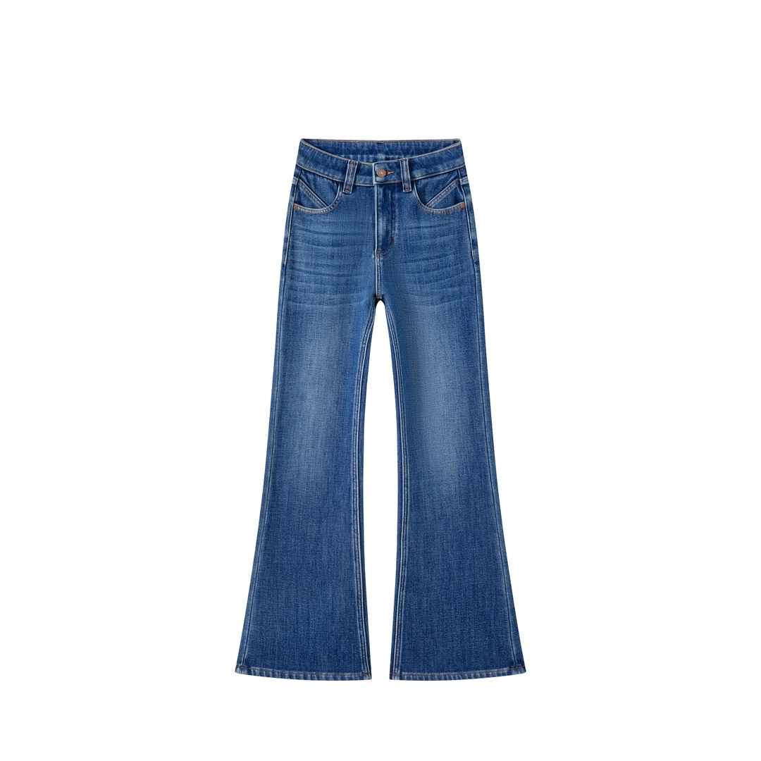 湖水蓝色单裤直筒裤直筒微喇牛仔裤冬季新款中高腰四面弹女裤