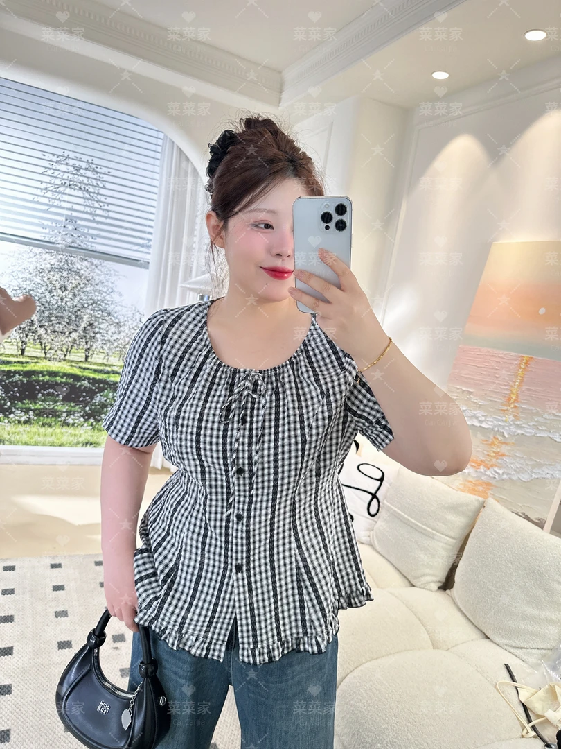 【菜菜家】2025年夏季新款复古少女系带显瘦百搭上衣CCC11514