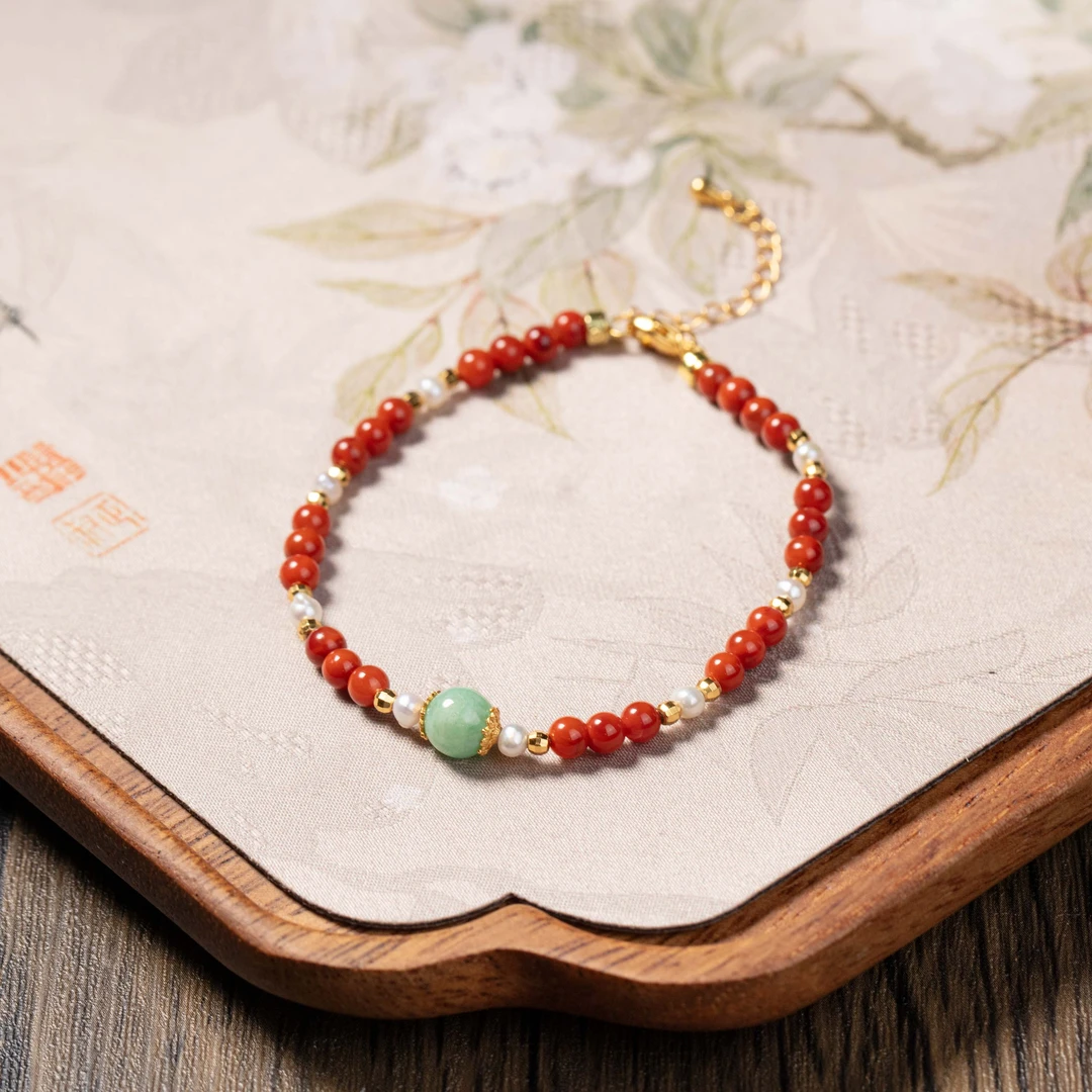 原矿S925银翡翠南红手链约2-4mm多样性发一#B2080010