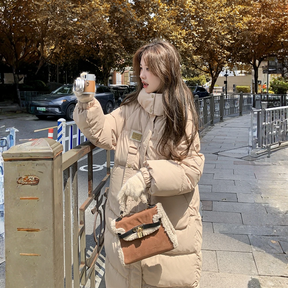 中长款过膝连帽外套加厚棉袄2025冬季新款女棉衣韩系高级感棉服