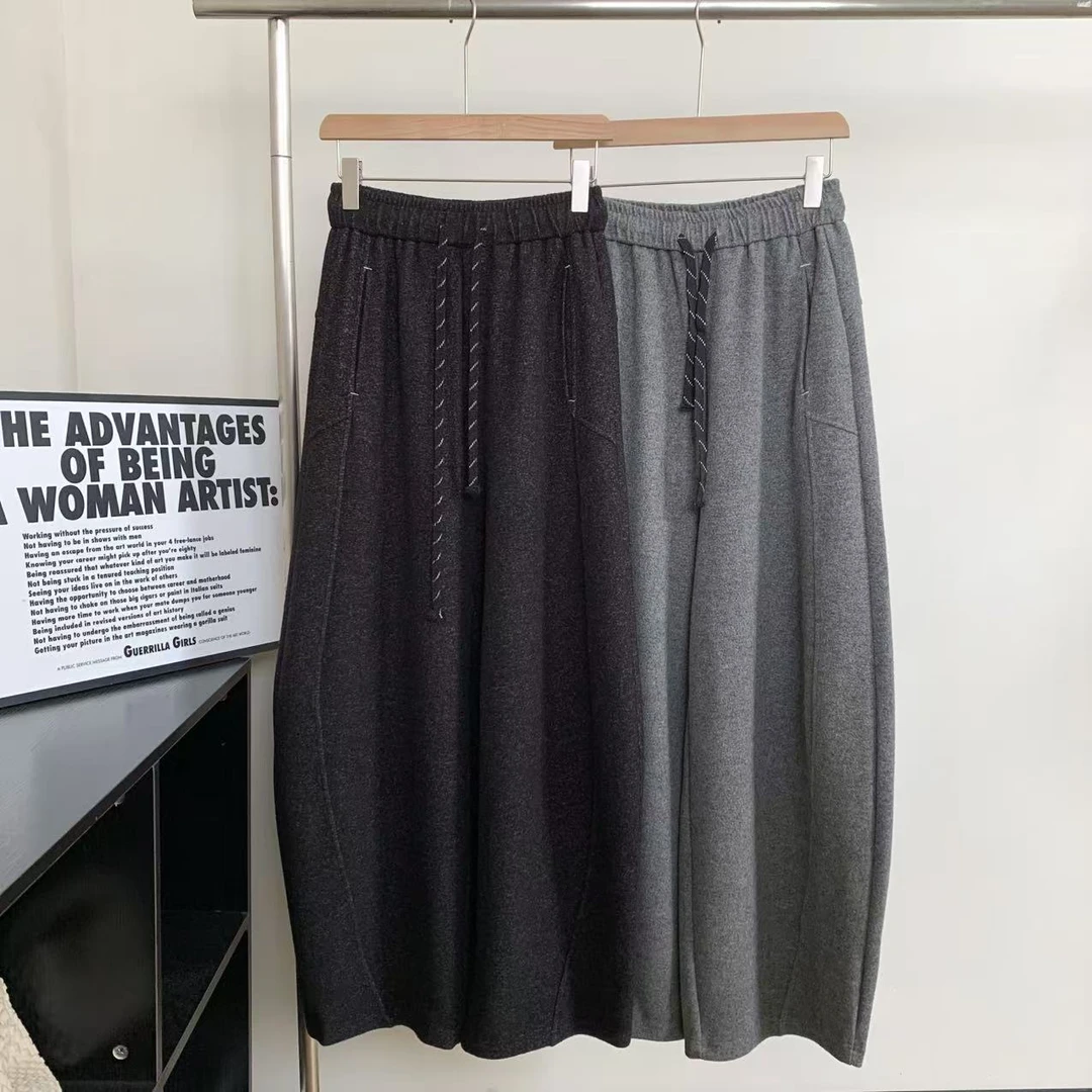 糯米绒加绒加厚慵懒小个子裤子女2025冬季新款宽松卫裤弯刀阔腿裤