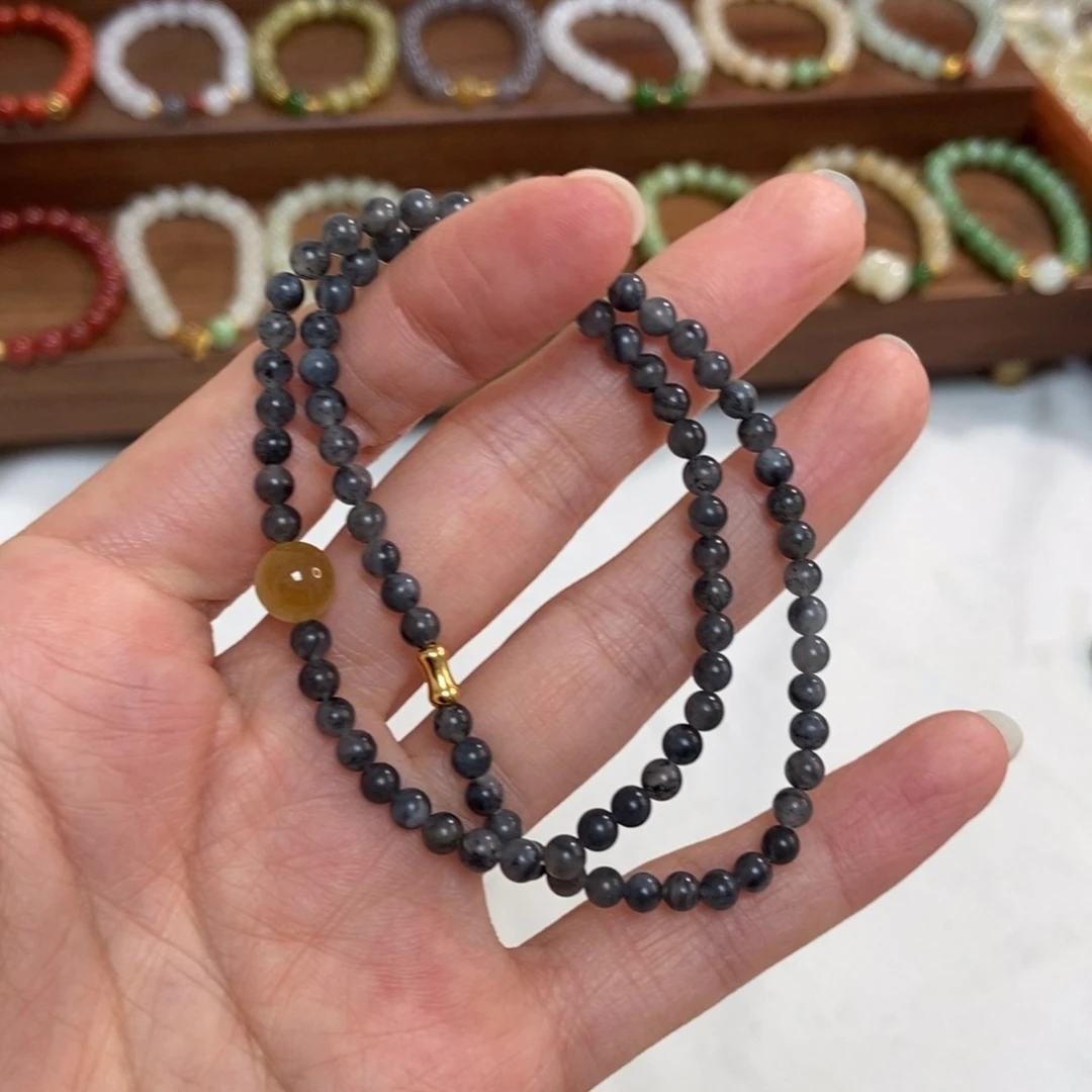 S***和田玉银S925镶嵌手链福利4mm青花双圈