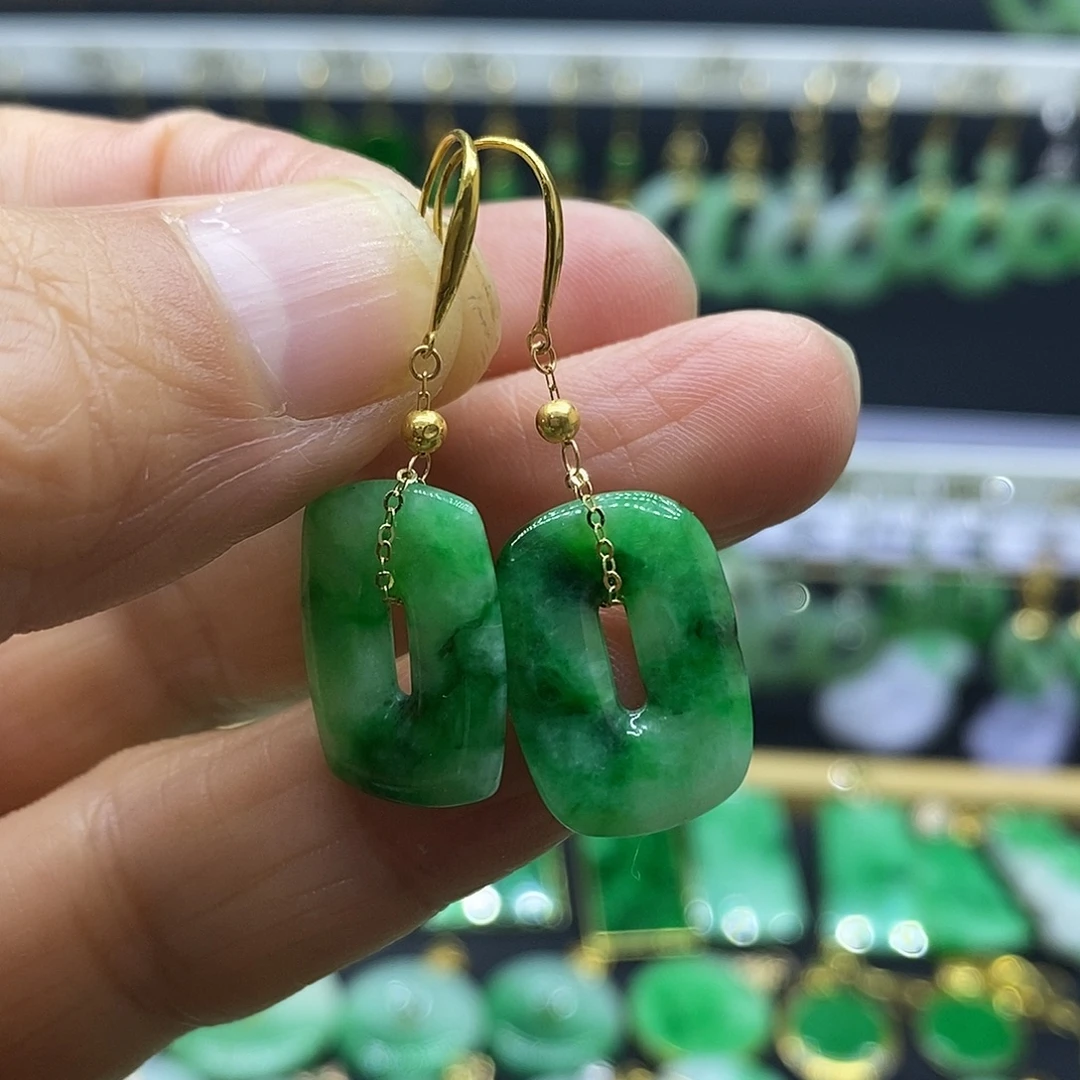 翡翠18K金镶嵌耳饰耳坠