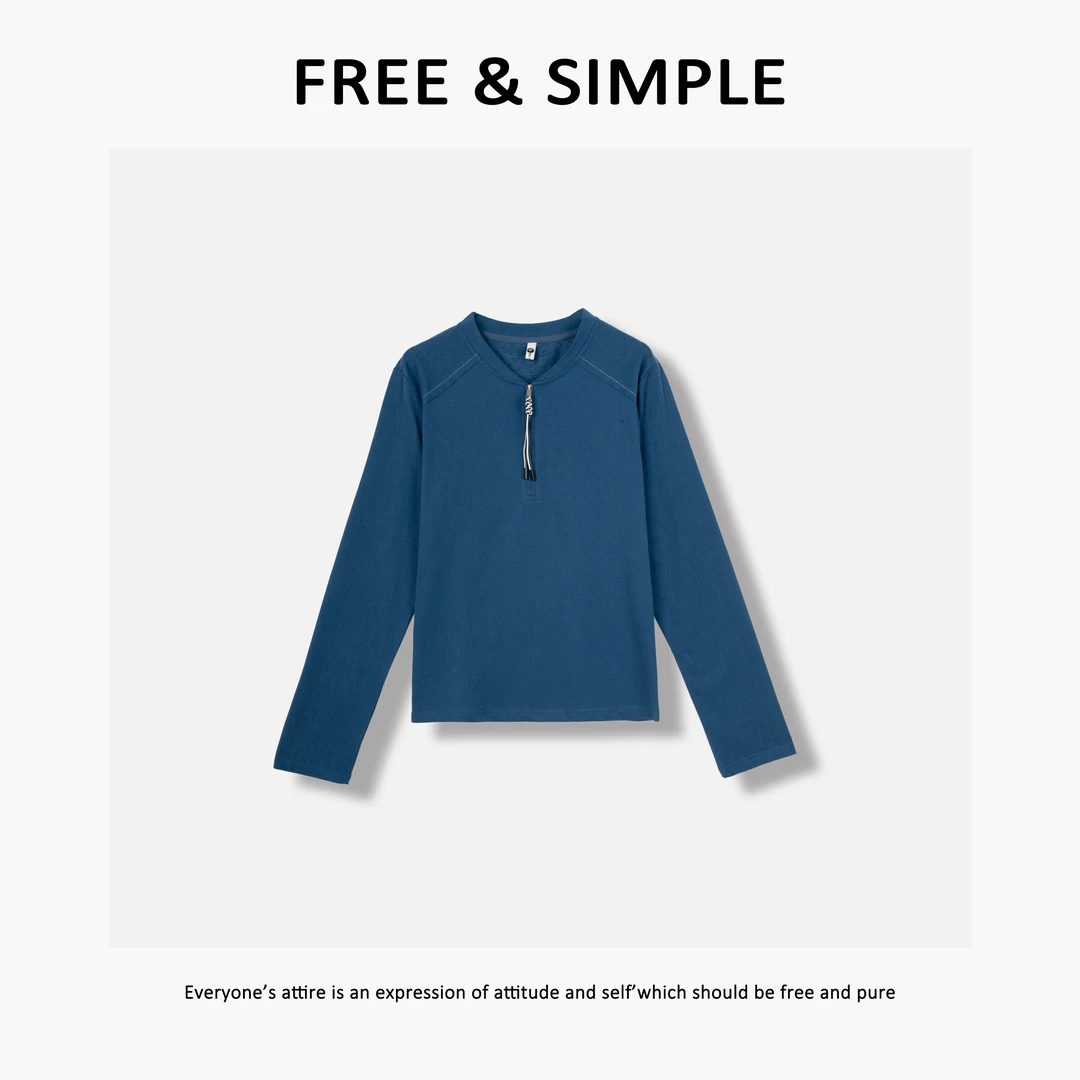 Free&Simple-'使徒行者‘早秋款极简风半拉链插肩设计长袖T恤-5296