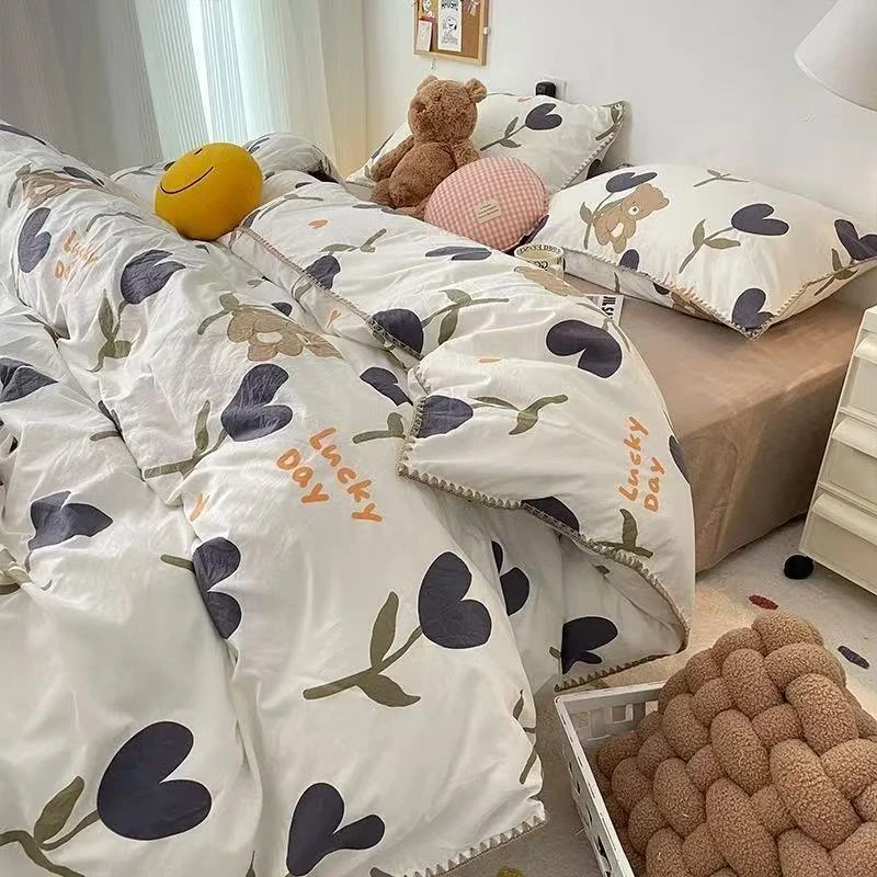 断码小竹棉清新贝壳绣四件套