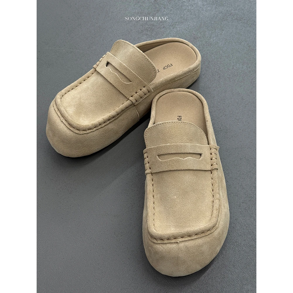 宋春江同款 反绒复古勃肯鞋休闲老钱穆勒鞋夏季百搭一脚蹬懒人鞋