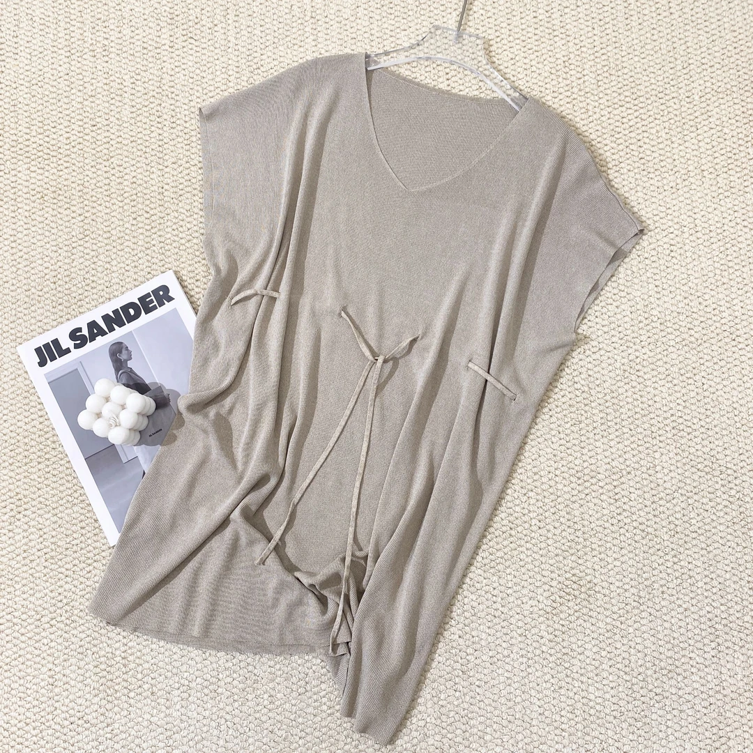 小韩日记【抽绳半袖】针织衫时尚休闲夏季百搭舒适纯色舒适1108