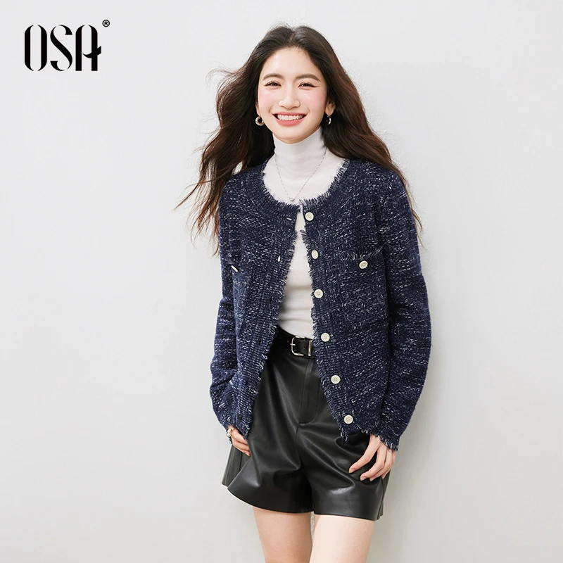 OSA/【银河小香】流苏边小香风针织开衫女冬季高级感S125C16055