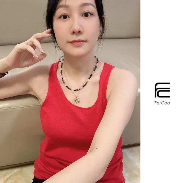FERCOO时尚百搭夏季18针精纺桑蚕丝轻薄针织女修身打底背心
