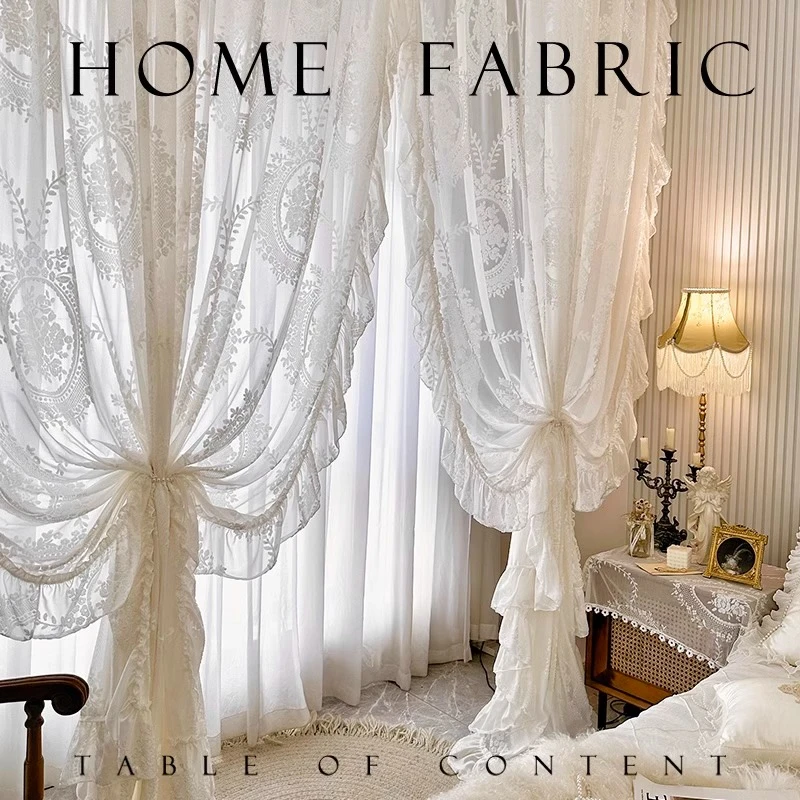 法式浪漫立体浮雕洛可可宫廷奶油风氛围感蕾丝荷叶边纱帘少女窗帘