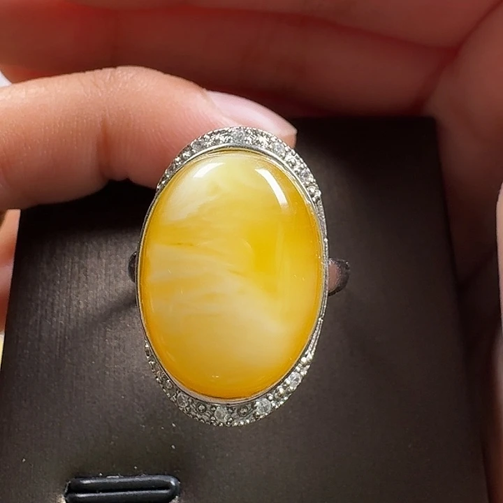 蜜蜡银S925镶嵌戒指戒指