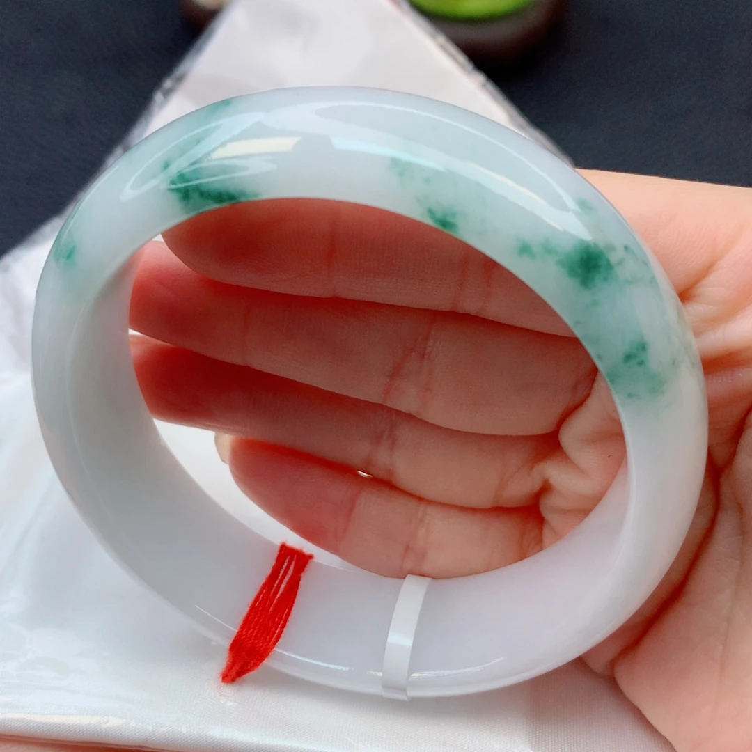 翡翠未镶嵌手镯59-60胶润飘花轮胎镯