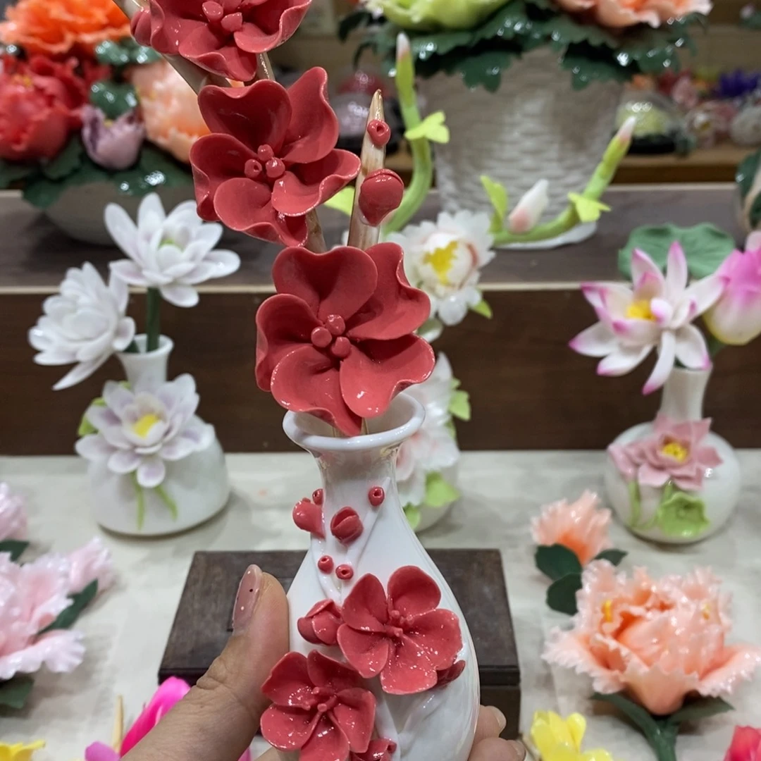 瓷片陶瓷手工花摆件