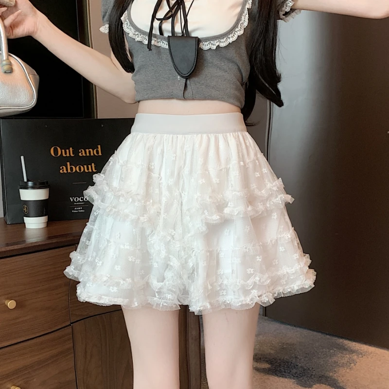 白色蕾丝半身裙女2025春夏新款a字纱裙甜美公主蓬蓬蛋糕短裙