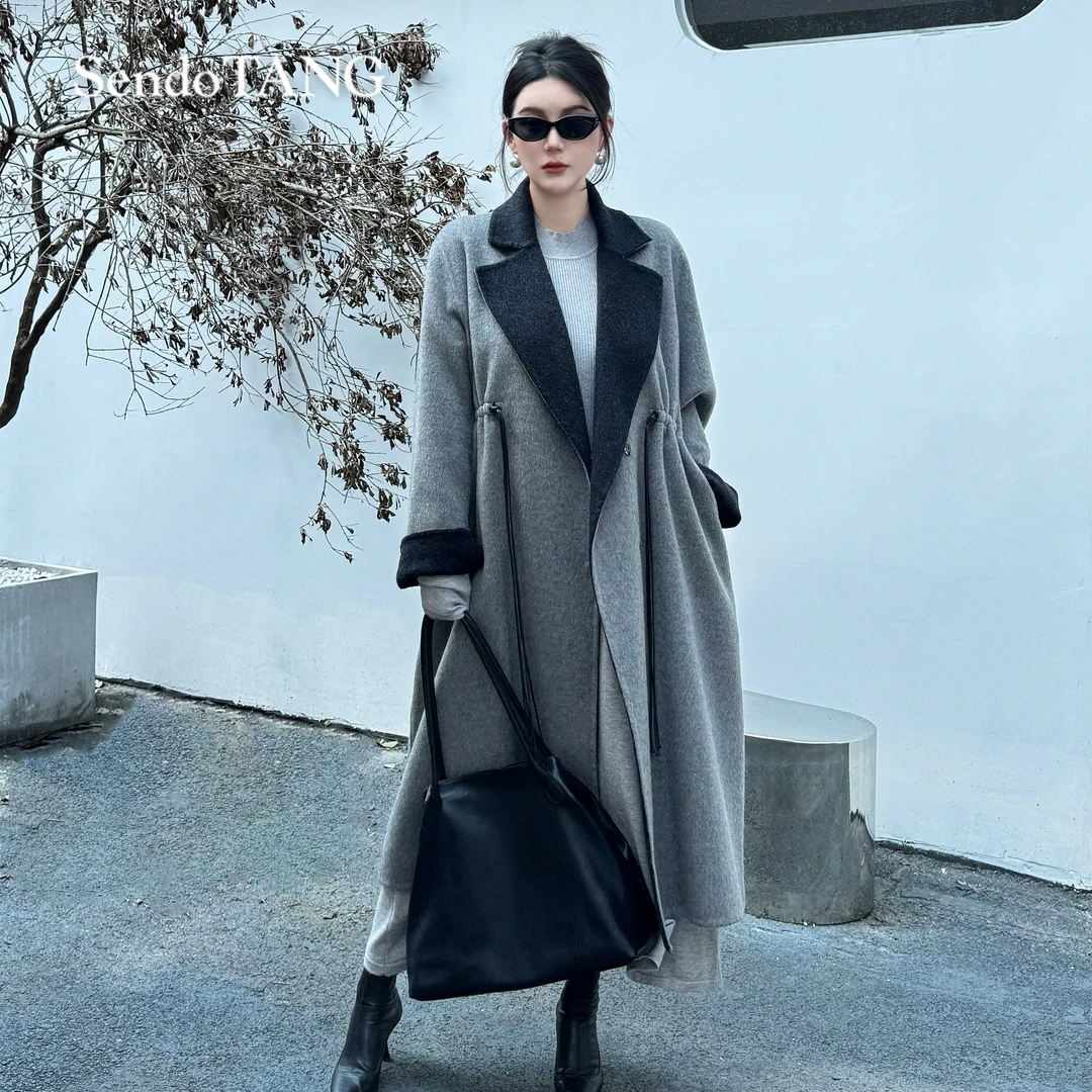 双面呢羊毛大衣外套胖多大码秋冬新款高级感简约中长款【青山几重】