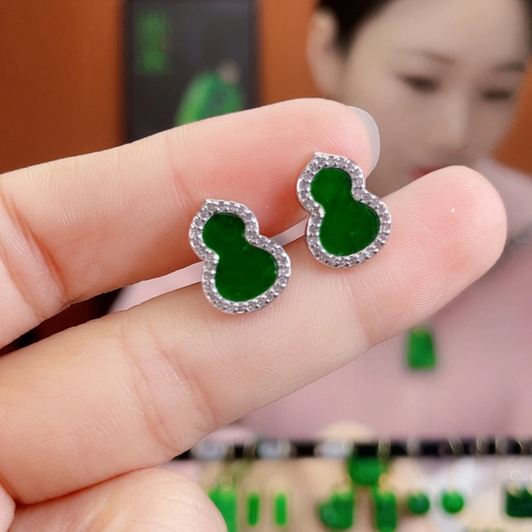 翡翠银S925镶嵌耳饰