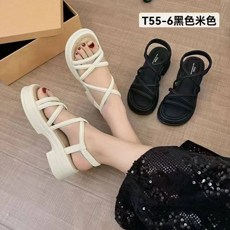 T55-6包头凉鞋罗马凉鞋黑色绑带凉鞋夏季一字带女鞋初恋风