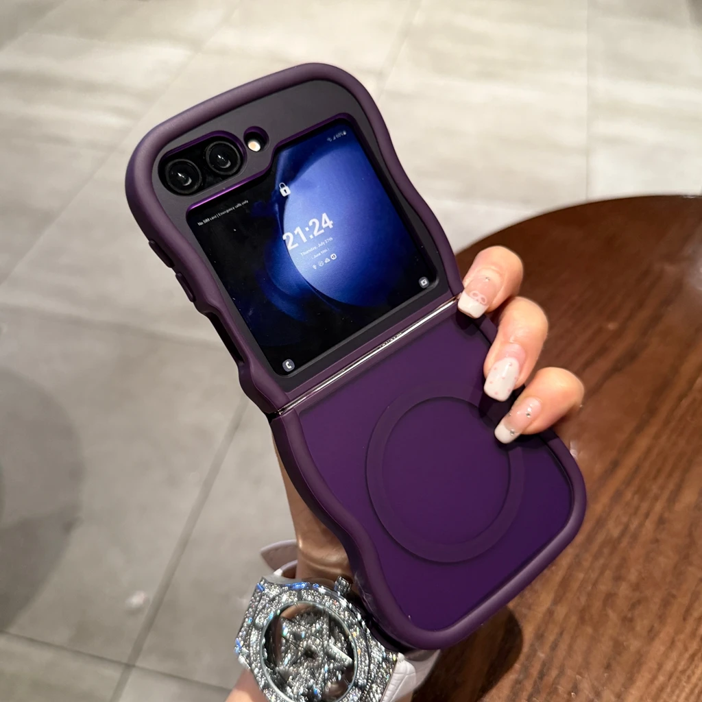 暗紫色肤感大波浪磁吸适用三星zflip6手机壳折叠屏实用配件高级感