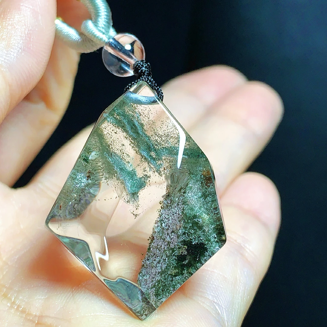 东海水晶天然绿幽灵水晶随形吊坠毛衣链平安通透项坠男女款聚宝盆