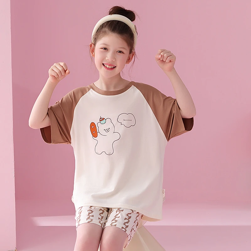 儿童睡衣莫代尔夏季薄款冰丝短袖短裤家居服套装中大童吸汗空调服
