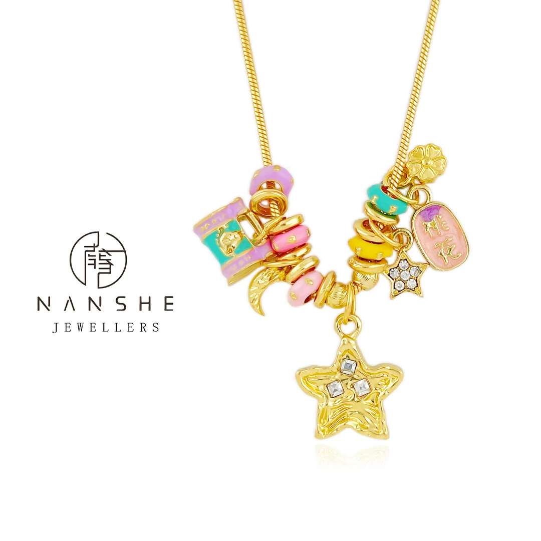 NANSHE/南奢 新中式古法锤纹五角星项链星星彩色百搭L1051