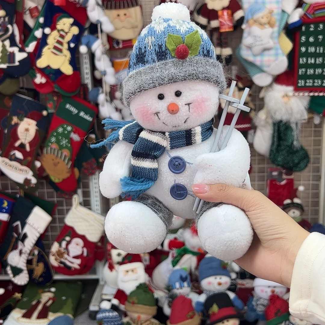 毛绒毛线帽蓝白雪人
