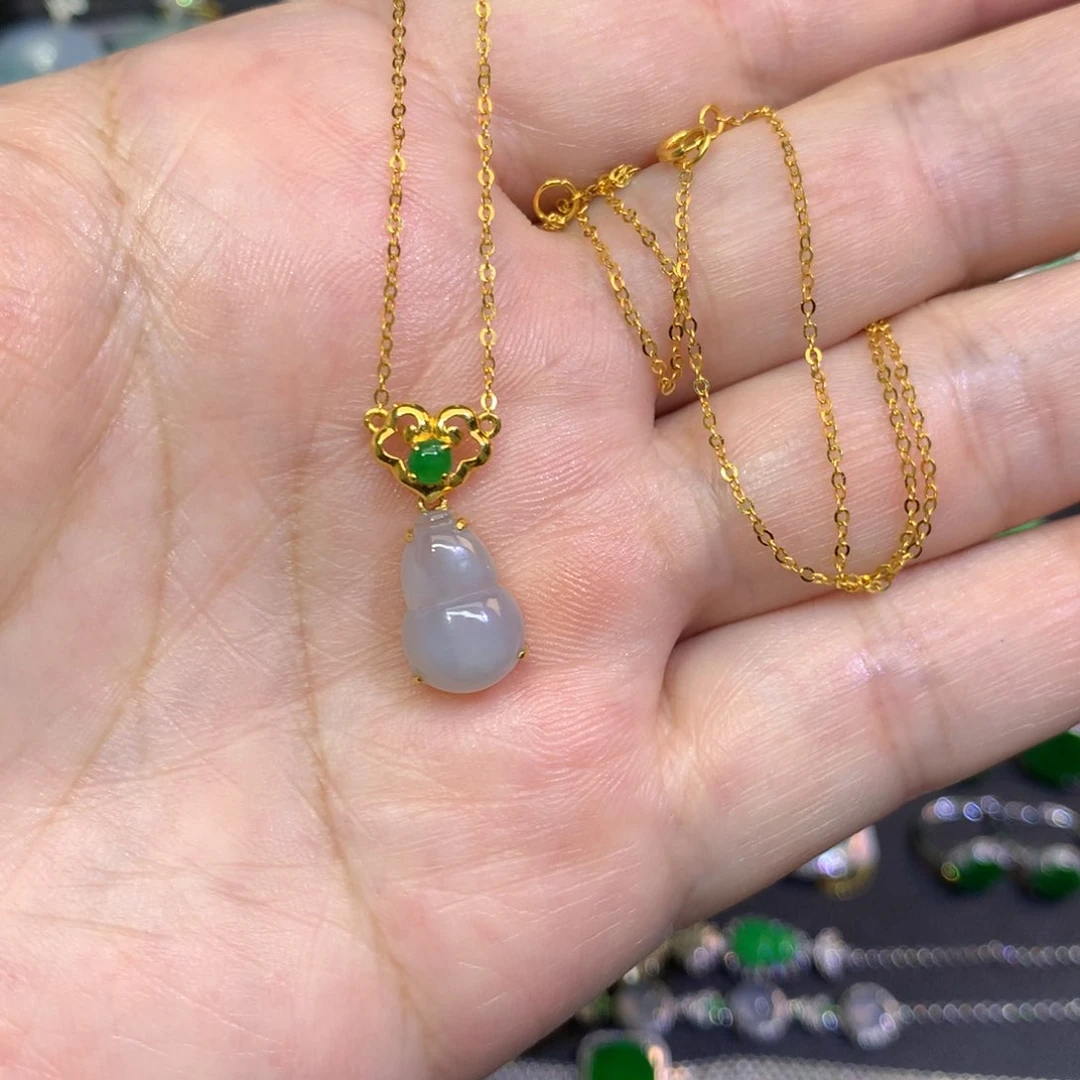 翡翠18K金镶嵌套链套链