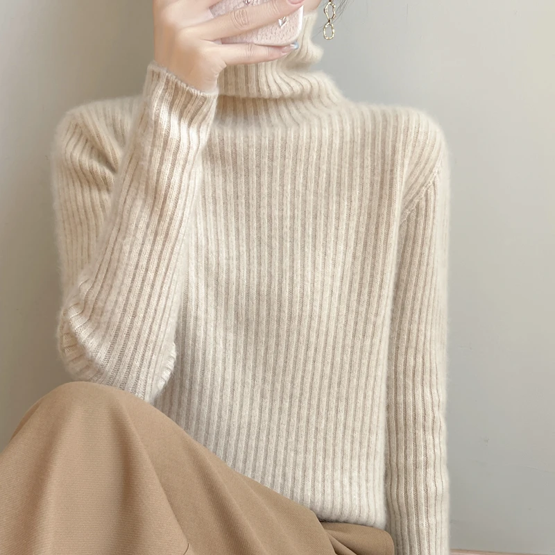 羊毛衫女士加厚堆堆领套头毛衣100%纯羊毛宽松时尚百搭针织打底衫