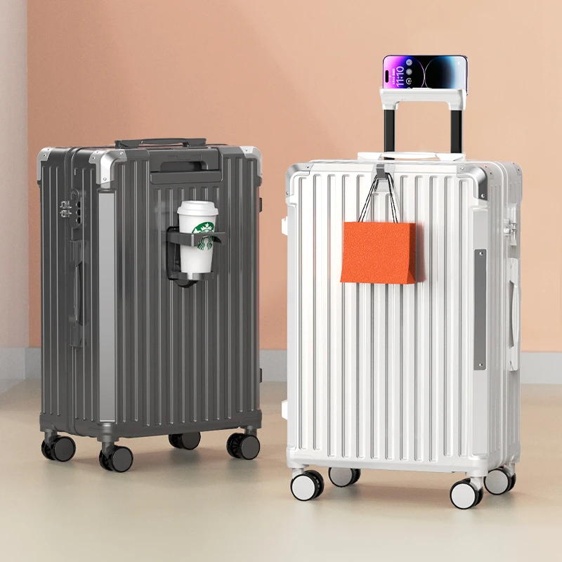 雷杰尼多功能拉链箱杯架拉杆箱新款行李箱万向轮密码箱轻便旅行箱