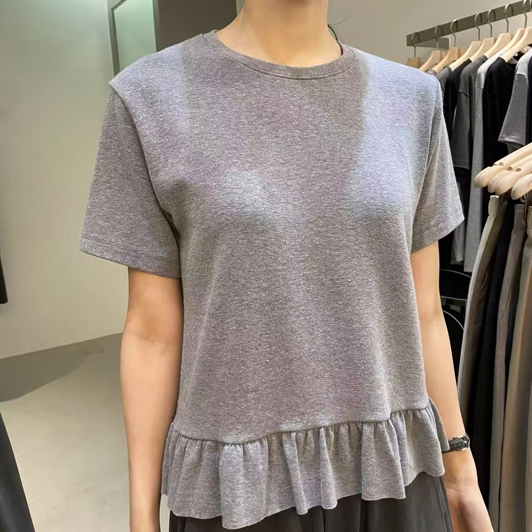 【A2在韩国】东大门女士圆领短袖花边T恤《NO退NO换》