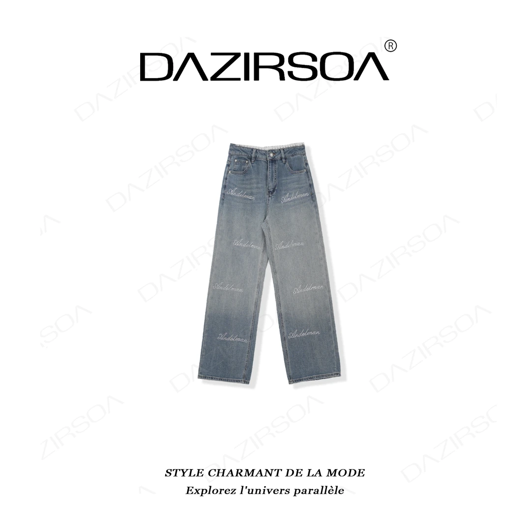 DAZIRSOA/达姿“情愫梦桥”时尚百搭蕾丝腰头烫钻洋气牛仔裤 X038