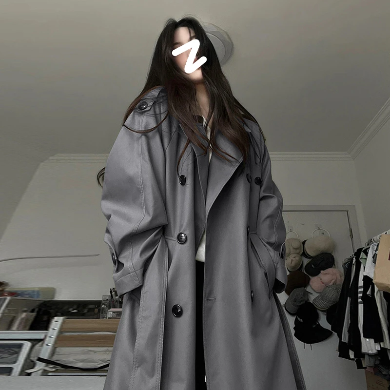 灰色风衣外套女中长款2025新款早春秋韩系小个子高级感英伦风大衣