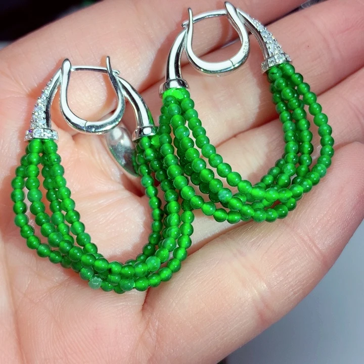 翡翠耳饰银S925镶嵌耳钉