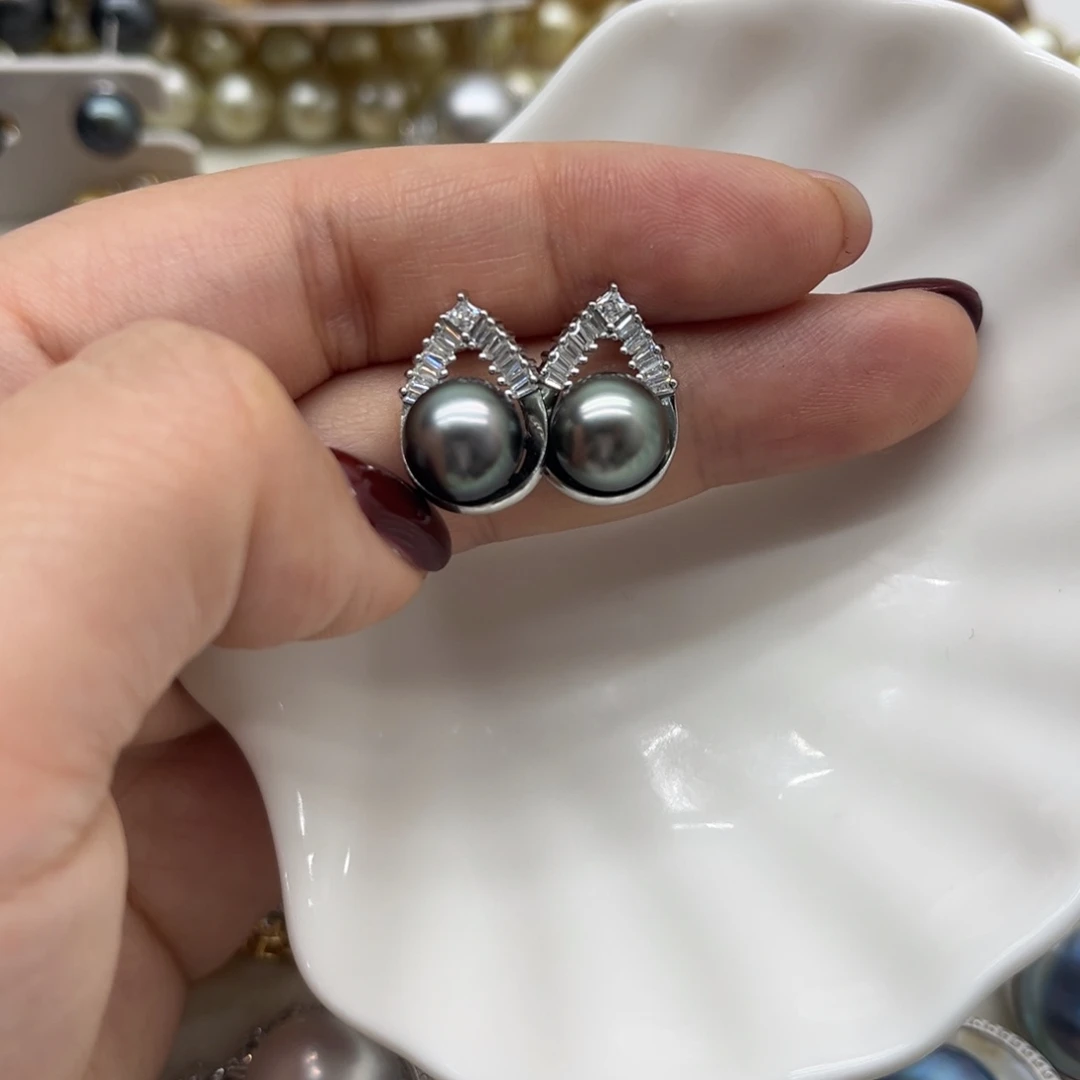 海水珍珠银S925镶嵌耳饰