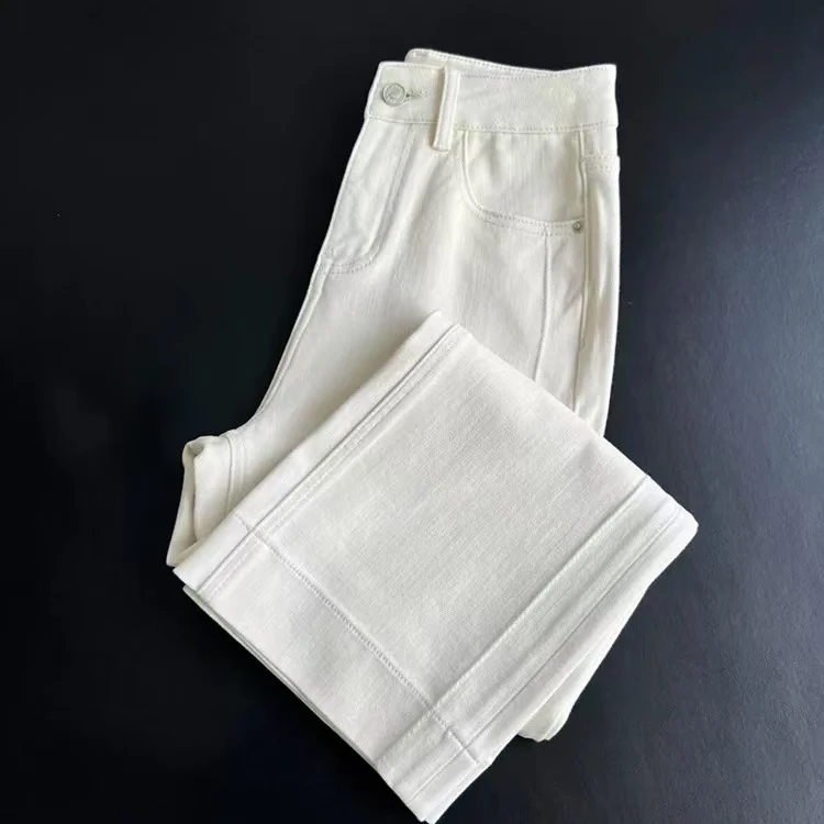 浅蓝色九分牛仔裤2025春夏新款弹力梨形身材高腰显瘦宽松直筒裤