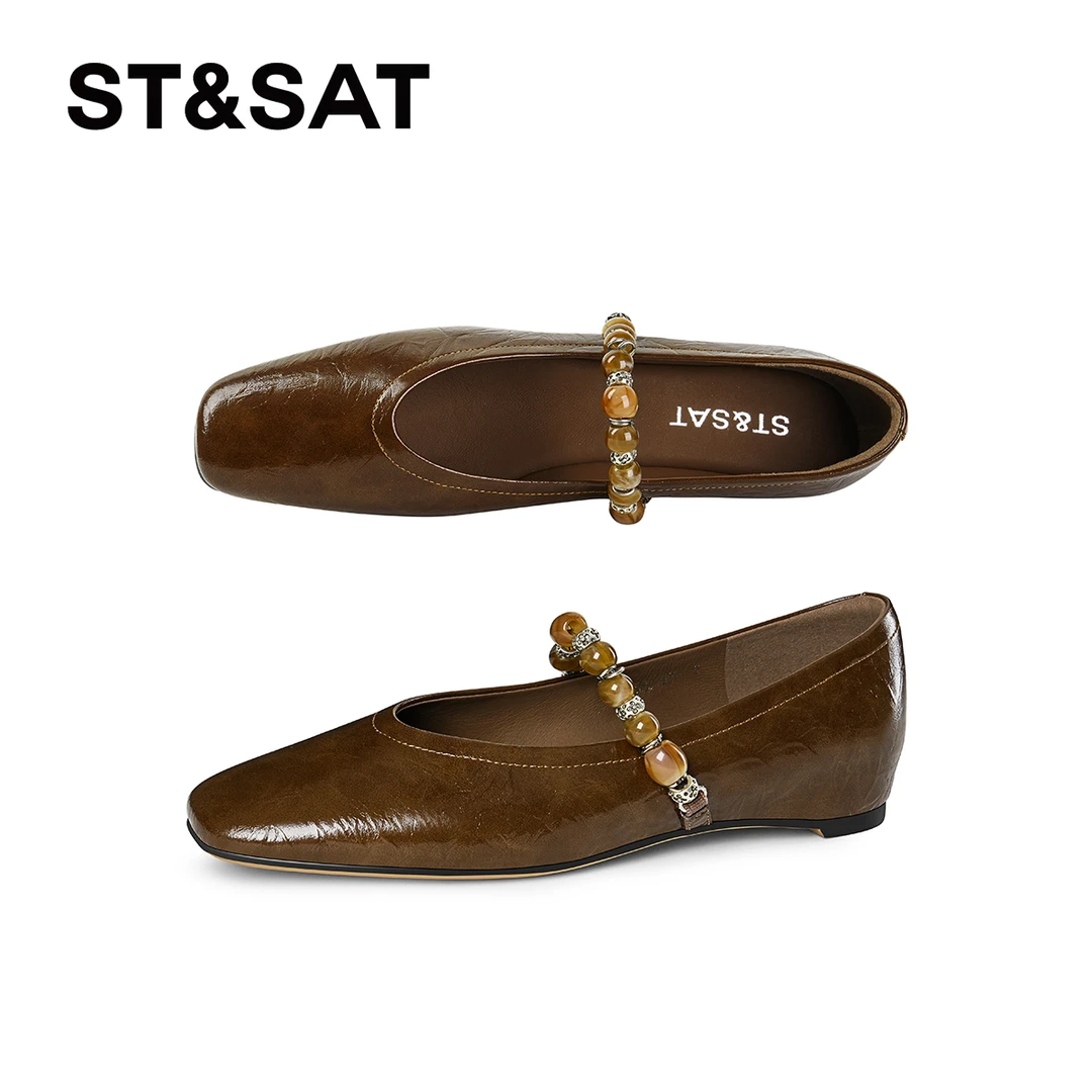St&Sat/星期六复古玛丽珍鞋方头单鞋英伦风皮鞋休闲浅口低跟女鞋